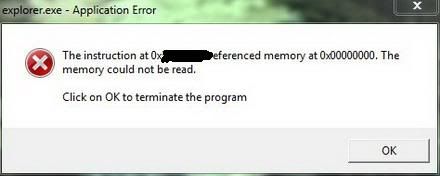 لحل مشكلة explorer.exe- the memory could not read